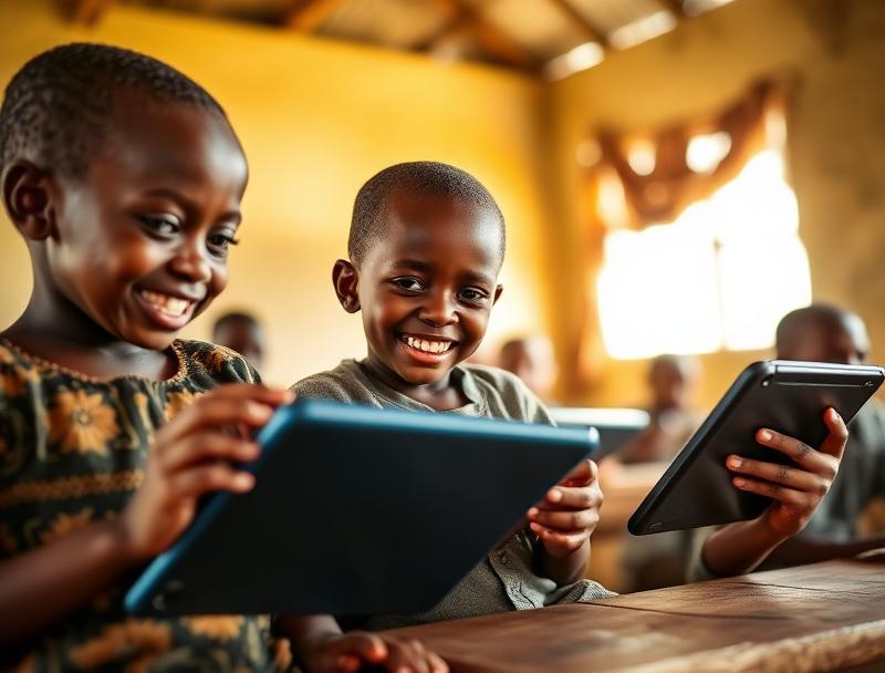 Students learning with tablets